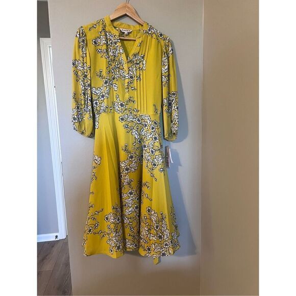 Nanette Lepore Women’s Size 12 Printed 3:4 Sleeve Shirt Dress Mustard Yellow NWT - Picture 5 of 16